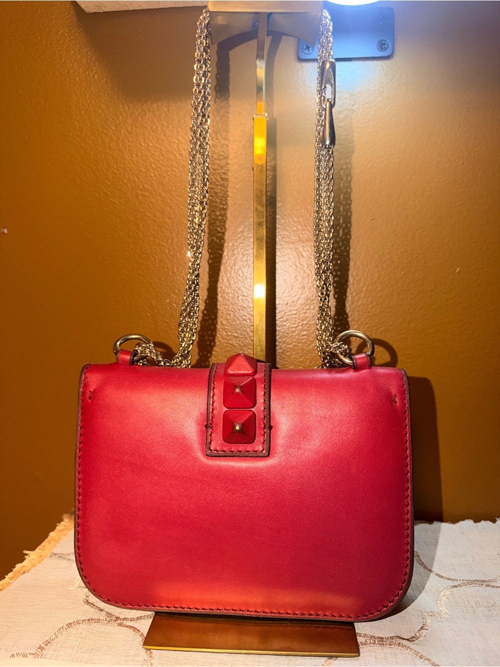Valentino Pink Leather Crossbody with Silver Chain and Pyramid Studs - Picture 2 of 6